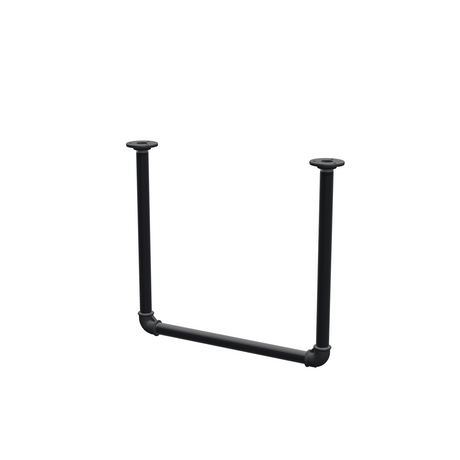 Deckenhängende Kleiderstange aus mattschwarz lackiertem Stahlrohr Ø 27 mm — Breite 46 cm, Höhe unter der Decke 42 cm, Dreiviertelansicht auf weißem Hintergrund