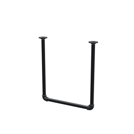 Deckenhängende Kleiderstange aus mattschwarz lackiertem Stahlrohr Ø 27 mm — Breite 46 cm, Höhe unter der Decke 52 cm, Dreiviertelansicht auf weißem Hintergrund