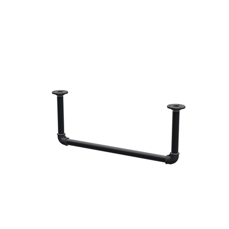 Deckenhängende Kleiderstange aus mattschwarz lackiertem Stahlrohr Ø 27 mm — Breite 56 cm, Höhe unter der Decke 22 cm, Dreiviertelansicht auf weißem Hintergrund
