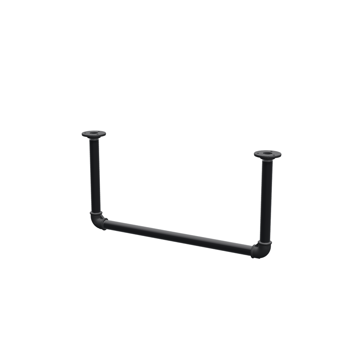 Portant à vêtements suspendu au plafond en tubes d'acier peints noir mat Ø 27 mm — largeur 56 cm, hauteur sous plafond 27 cm, vue de trois quarts sur fond blanc