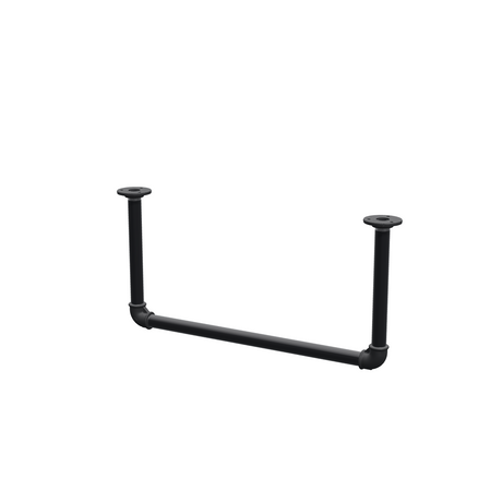 Deckenhängende Kleiderstange aus mattschwarz lackiertem Stahlrohr Ø 27 mm — Breite 56 cm, Höhe unter der Decke 27 cm, Dreiviertelansicht auf weißem Hintergrund