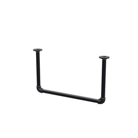 Deckenhängende Kleiderstange aus mattschwarz lackiertem Stahlrohr Ø 27 mm — Breite 56 cm, Höhe unter der Decke 32 cm, Dreiviertelansicht auf weißem Hintergrund