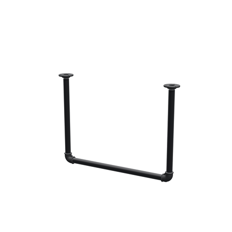 Deckenhängende Kleiderstange aus mattschwarz lackiertem Stahlrohr Ø 27 mm — Breite 56 cm, Höhe unter der Decke 42 cm, Dreiviertelansicht auf weißem Hintergrund