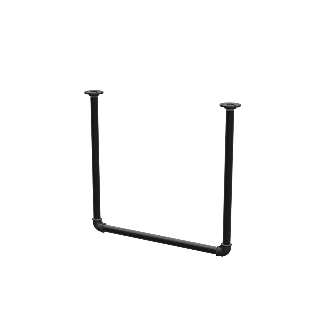 Portant à vêtements suspendu au plafond en tubes d'acier peints noir mat Ø 27 mm — largeur 56 cm, hauteur sous plafond 52 cm, vue de trois quarts sur fond blanc