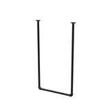 Portant à vêtements suspendu au plafond en tubes d'acier peints noir mat Ø 27 mm — largeur 56 cm, hauteur sous plafond 102 cm, vue de trois quarts sur fond blanc