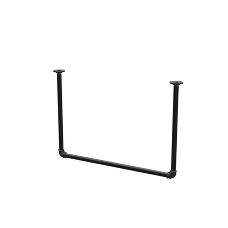 Deckenhängende Kleiderstange aus mattschwarz lackiertem Stahlrohr Ø 27 mm — Breite 76 cm, Höhe unter der Decke 52 cm, Dreiviertelansicht auf weißem Hintergrund