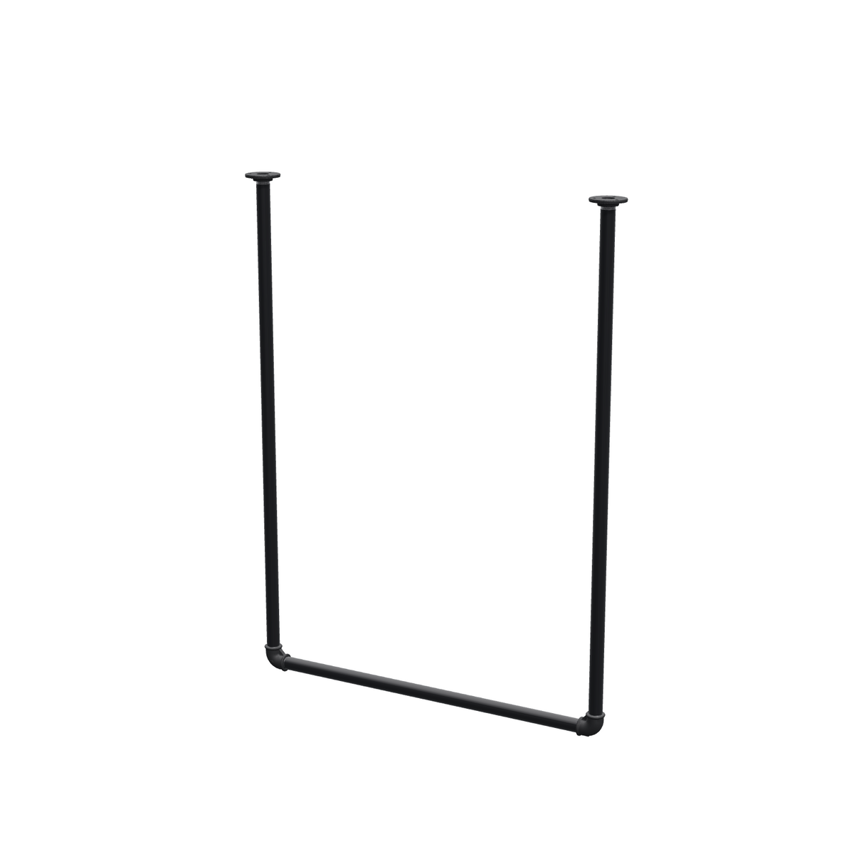 Portant à vêtements suspendu au plafond en tubes d'acier peints noir mat Ø 27 mm — largeur 76 cm, hauteur sous plafond 102 cm, vue de trois quarts sur fond blanc