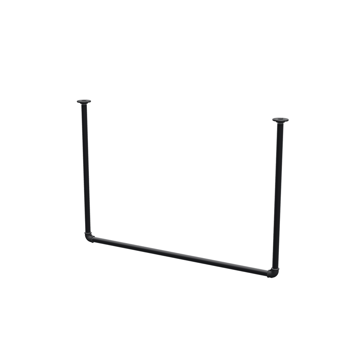 Portant à vêtements suspendu au plafond en tubes d'acier peints noir mat Ø 27 mm — largeur 106 cm, hauteur sous plafond 72 cm, vue de trois quarts sur fond blanc
