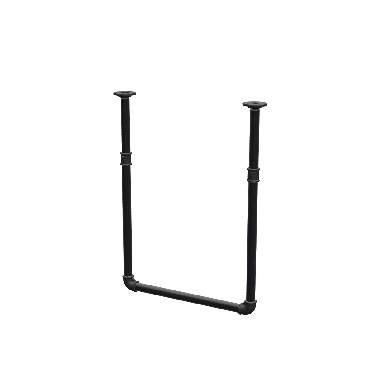 Portant à vêtements suspendu au plafond en tubes d'acier peints noir mat Ø 27 mm — largeur 46 cm, hauteur sous plafond 63 cm, vue de trois quarts sur fond blanc