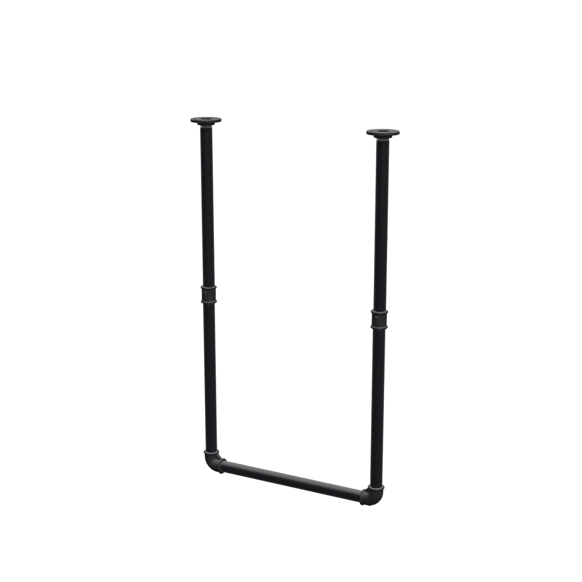 Portant à vêtements suspendu au plafond en tubes d'acier peints noir mat Ø 27 mm — largeur 46 cm, hauteur sous plafond 83 cm, vue de trois quarts sur fond blanc