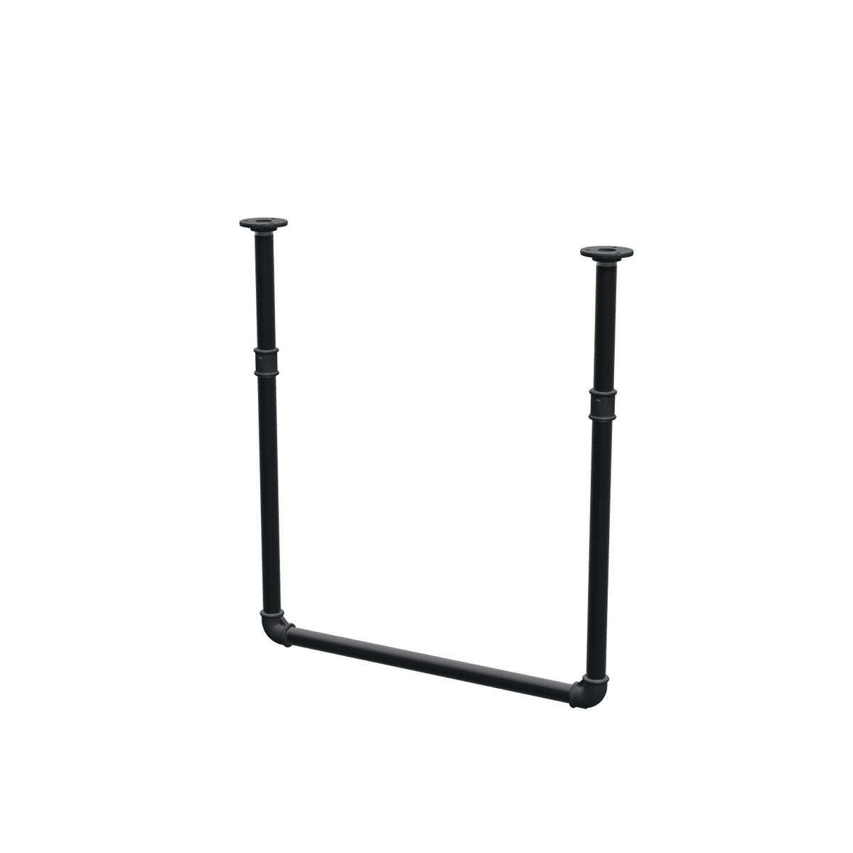 Portant à vêtements suspendu au plafond en tubes d'acier peints noir mat Ø 27 mm — largeur 56 cm, hauteur sous plafond 63 cm, vue de trois quarts sur fond blanc