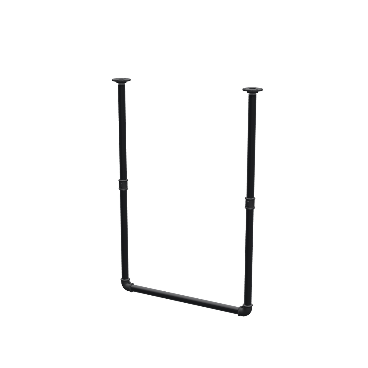 Portant à vêtements suspendu au plafond en tubes d'acier peints noir mat Ø 27 mm — largeur 56 cm, hauteur sous plafond 83 cm, vue de trois quarts sur fond blanc