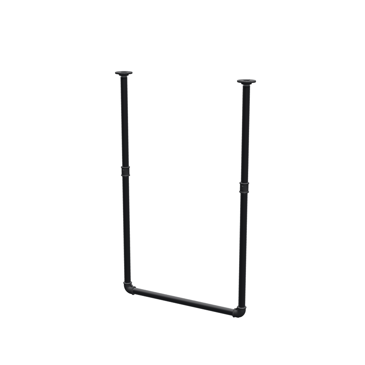Portant à vêtements suspendu au plafond en tubes d'acier peints noir mat Ø 27 mm — largeur 56 cm, hauteur sous plafond 93 cm, vue de trois quarts sur fond blanc