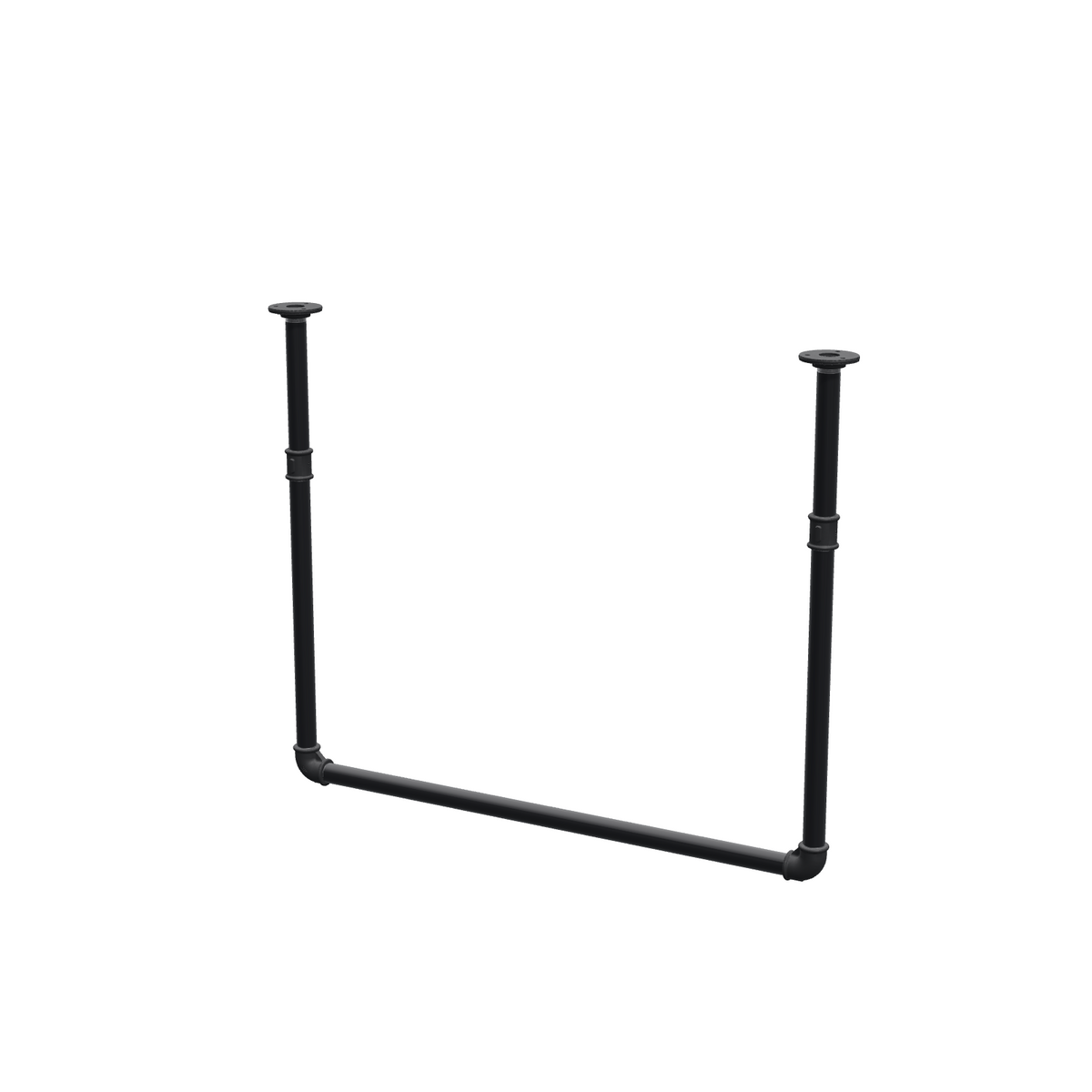 Portant à vêtements suspendu au plafond en tubes d'acier peints noir mat Ø 27 mm — largeur 76 cm, hauteur sous plafond 63 cm, vue de trois quarts sur fond blanc