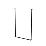 Portant à vêtements suspendu au plafond en tubes d'acier peints noir mat Ø 27 mm — largeur 76 cm, hauteur sous plafond 123 cm, vue de trois quarts sur fond blanc