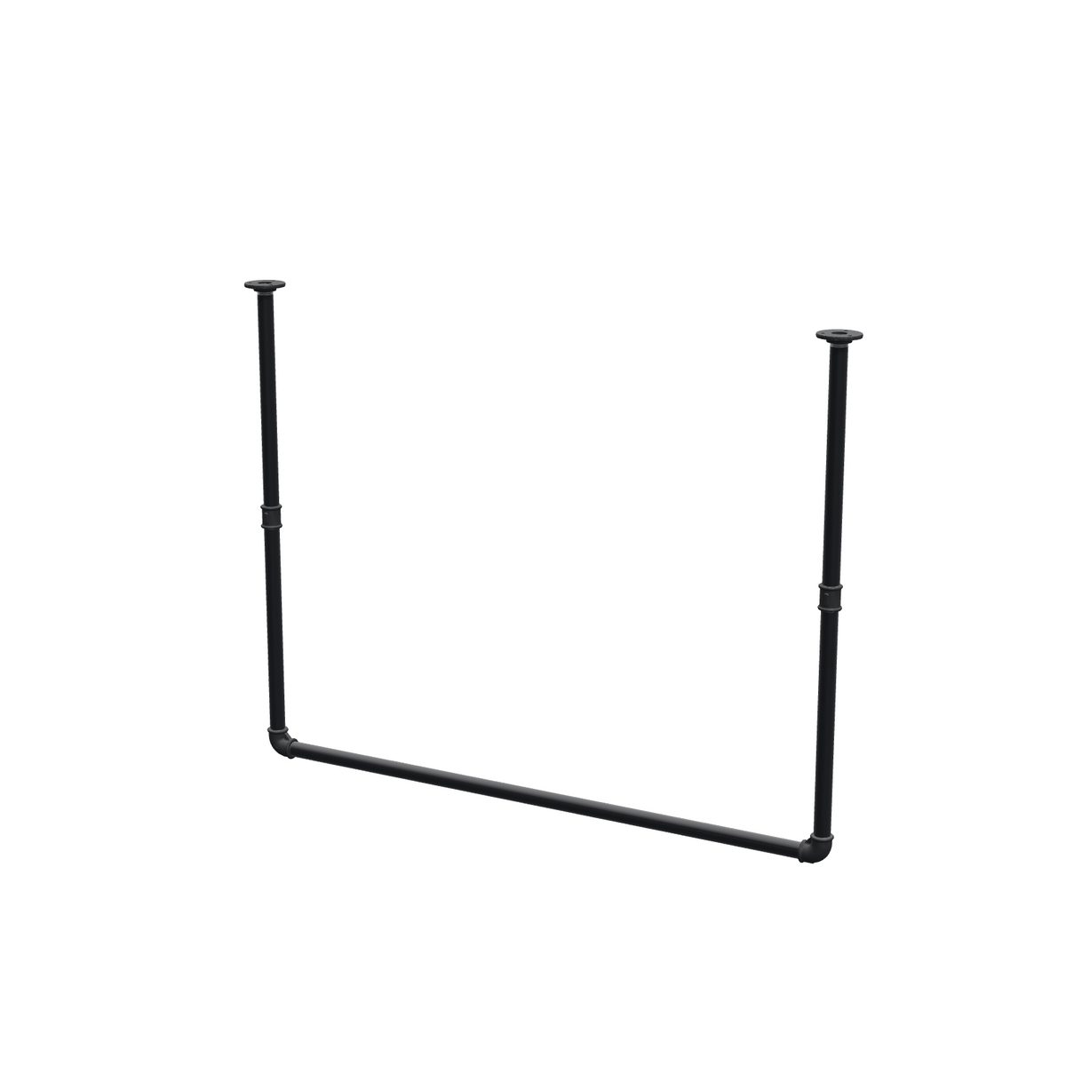 Portant à vêtements suspendu au plafond en tubes d'acier peints noir mat Ø 27 mm — largeur 106 cm, hauteur sous plafond 83 cm, vue de trois quarts sur fond blanc