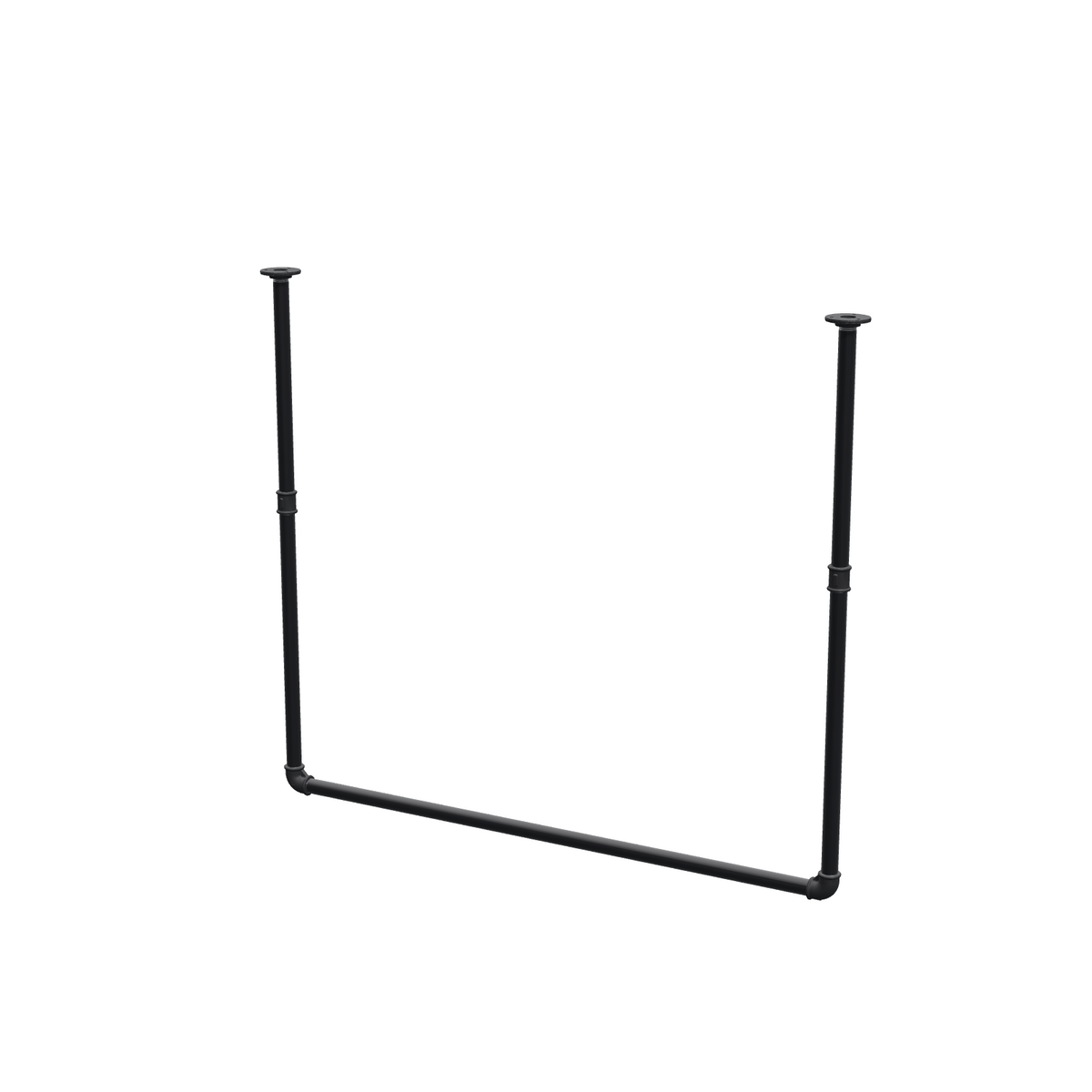 Portant à vêtements suspendu au plafond en tubes d'acier peints noir mat Ø 27 mm — largeur 106 cm, hauteur sous plafond 93 cm, vue de trois quarts sur fond blanc