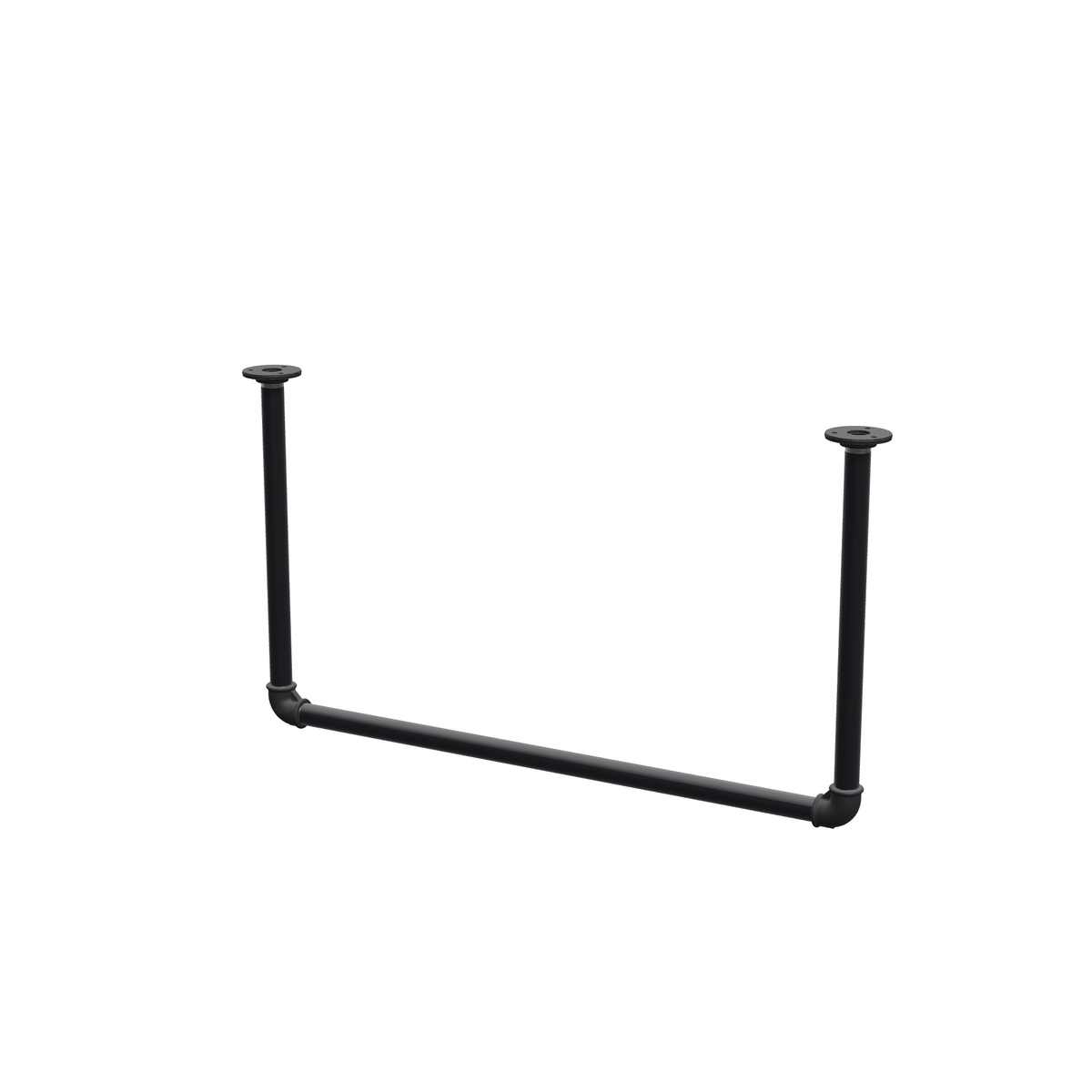 Portant à vêtements suspendu au plafond en tubes d'acier peints noir mat Ø 27 mm — vue de trois quarts sur fond blanc