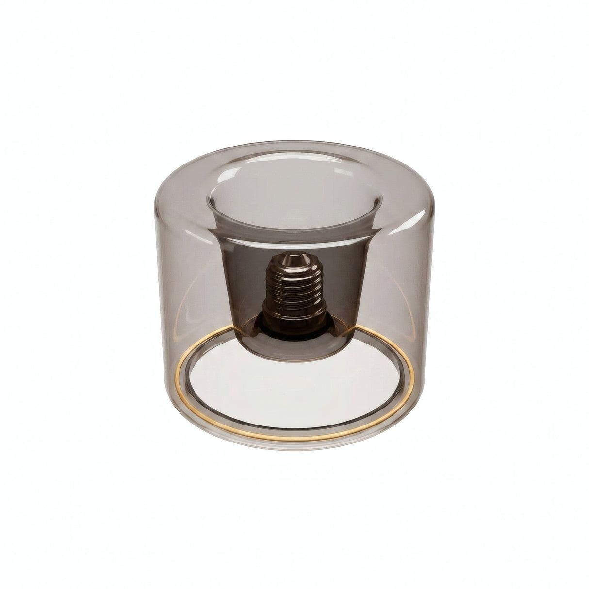 LED-Donut-Lampe E27 aus Rauchglas, Ø 120 mm, ausgeschaltet, versenkter E27-Sockel sichtbar, weißer Hintergrund
