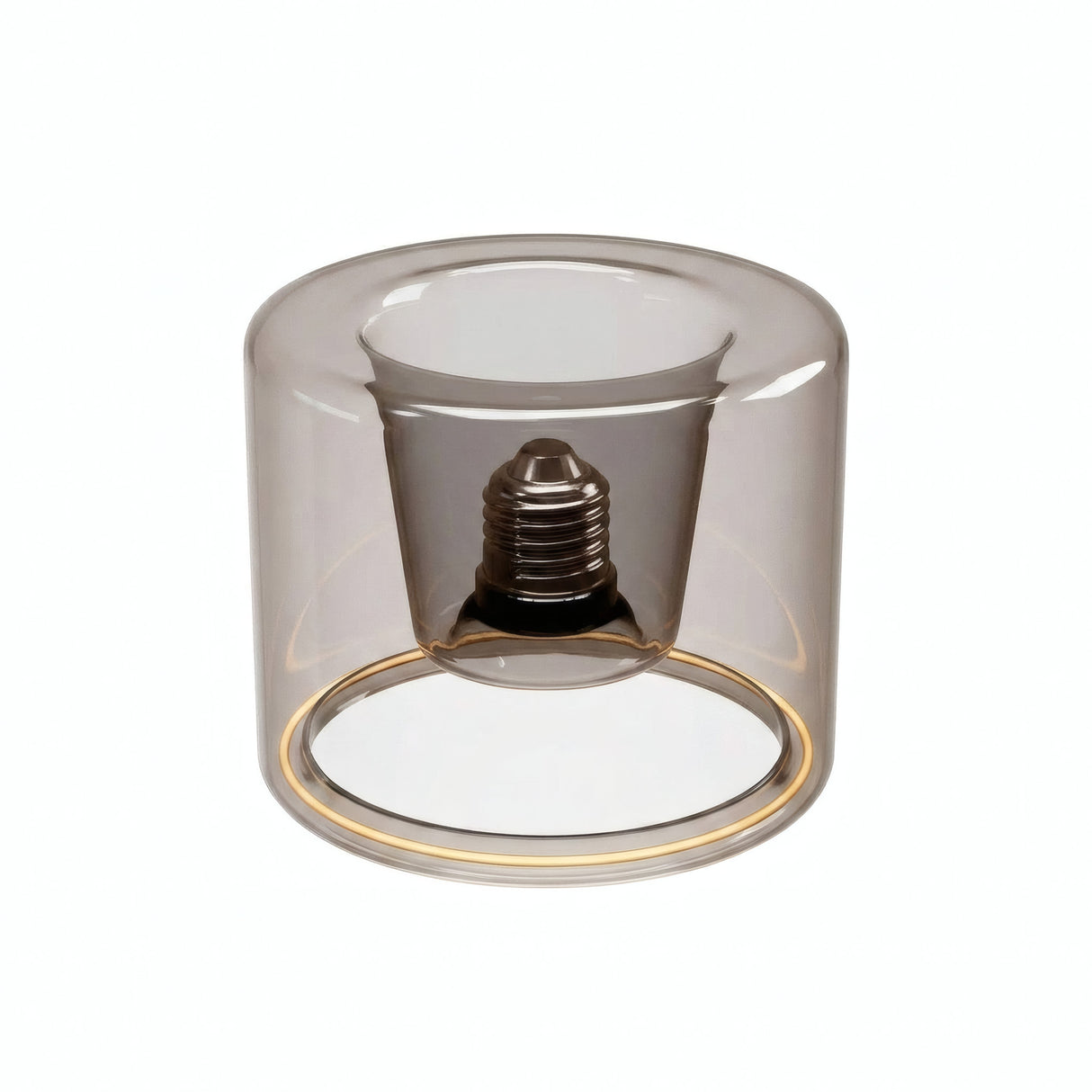 LED-Donut-Lampe E27 aus Rauchglas, Ø 120 mm, leicht erhöhte Perspektive, weißer Hintergrund