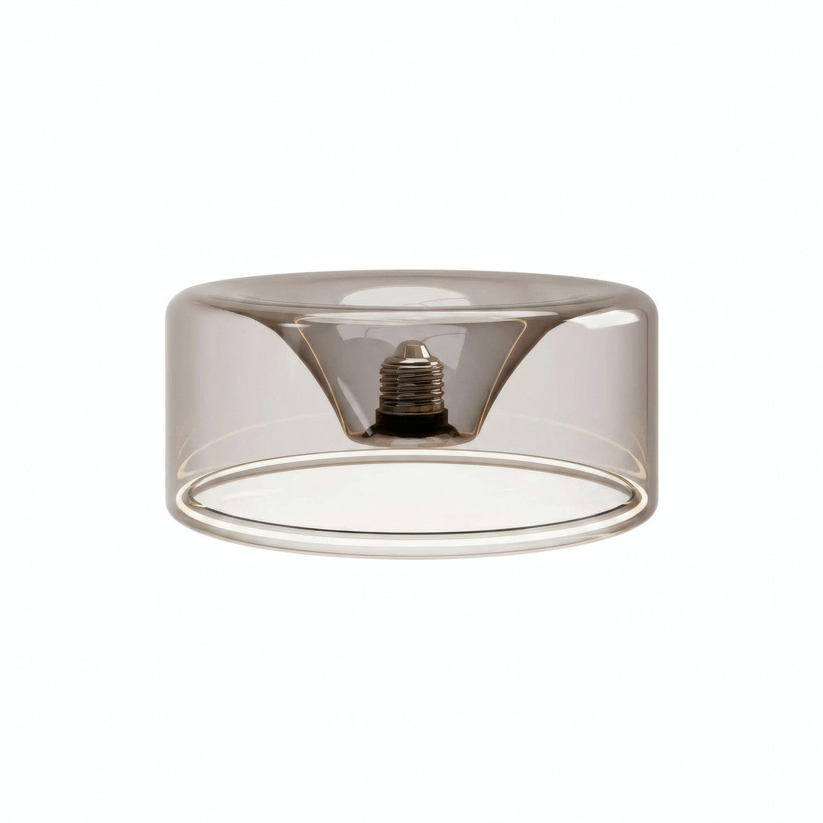LED-Donut-Lampe E27 aus Rauchglas, Ø 195 mm, Dreiviertelansicht, weißer Hintergrund