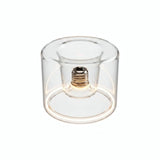 LED-Donut-Lampe E27 aus klarem Glas, Ø 120 mm, eingeschaltet, warmer Lichtring, weißer Hintergrund
