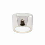 LED-Donut-Lampe E27 aus klarem Glas, Ø 120 mm, ausgeschaltet, versenkter E27-Sockel sichtbar, weißer Hintergrund