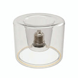 LED-Donut-Lampe E27 aus klarem Glas, Ø 120 mm, leicht erhöhte Perspektive, weißer Hintergrund