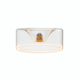 LED-Donut-Lampe E27 aus klarem Glas, Ø 195 mm, eingeschaltet, warmer Lichtring, weißer Hintergrund