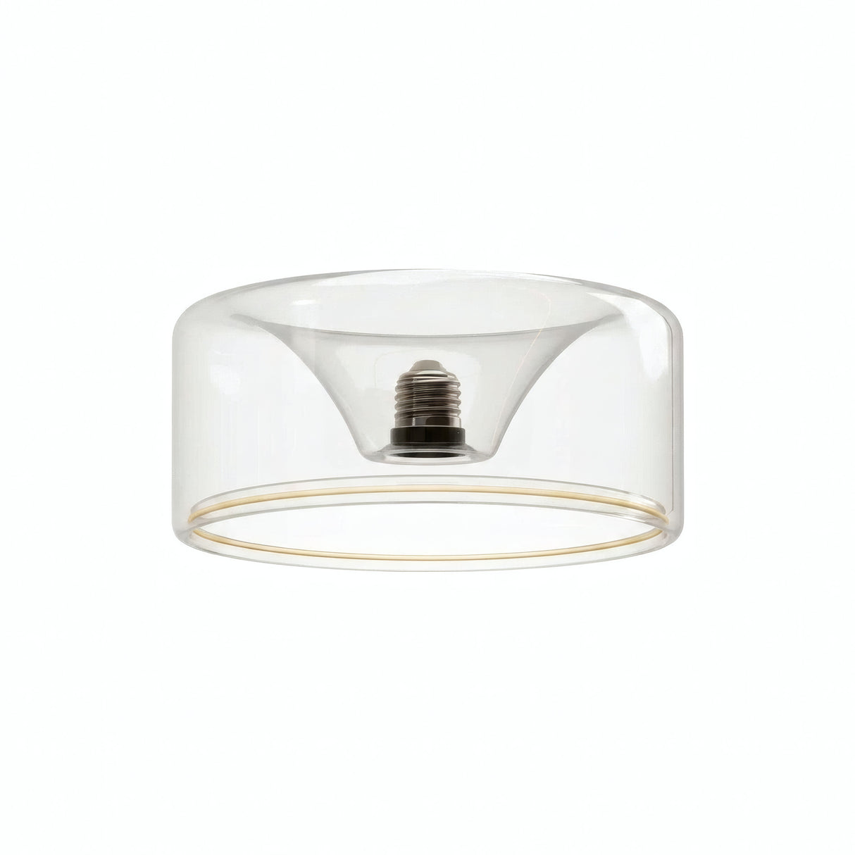 LED-Donut-Lampe E27 aus klarem Glas, Ø 195 mm, Dreiviertelansicht, weißer Hintergrund