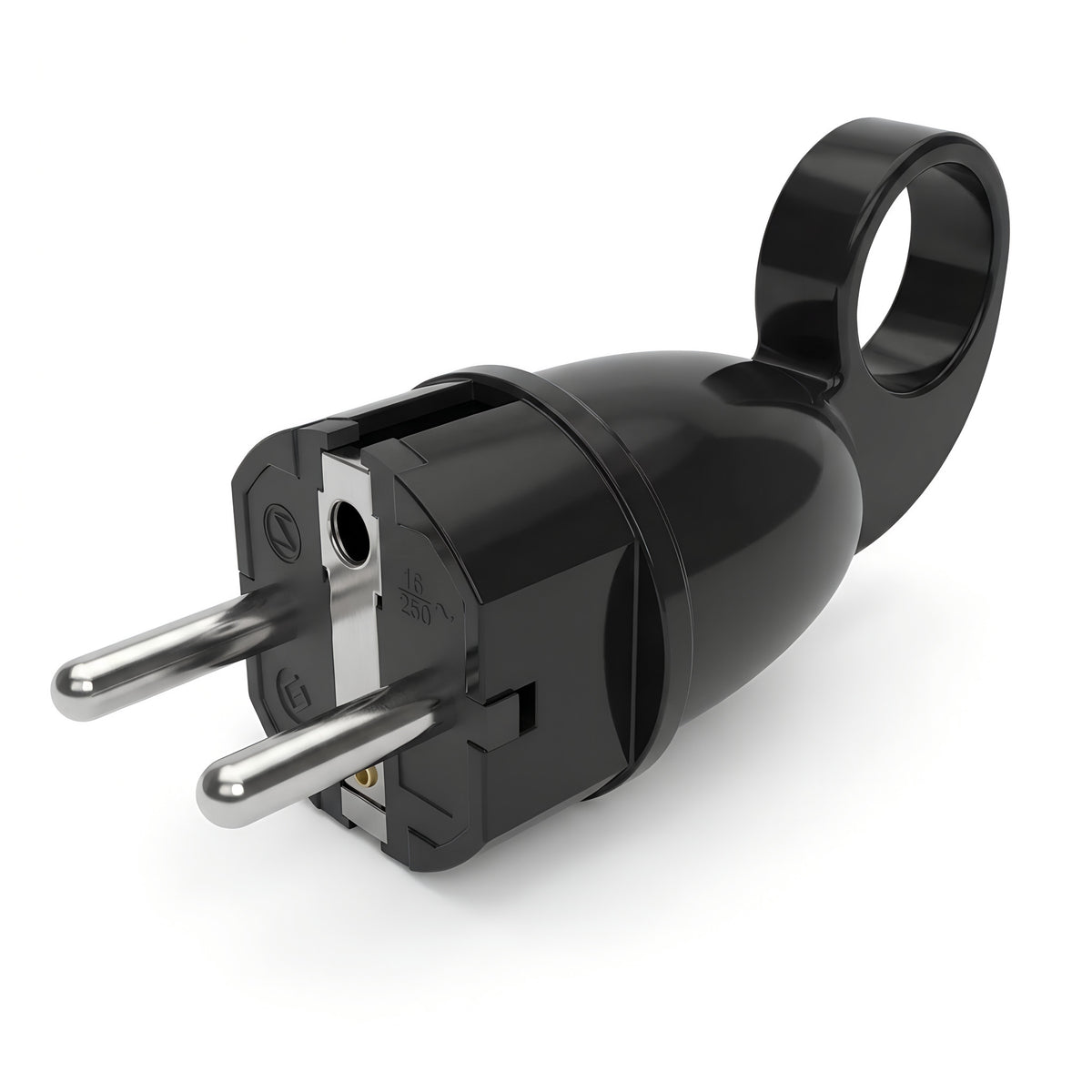 Schuko-Stecker mit Auszugsring — Schwarz