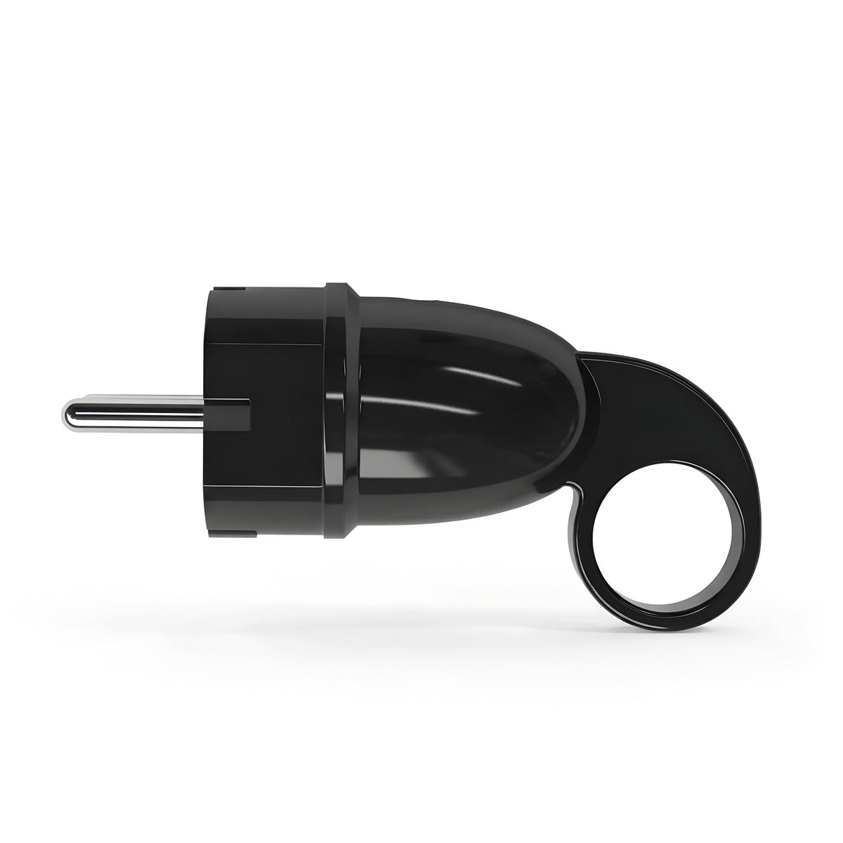 Schuko-Stecker mit Auszugsring — Schwarz
