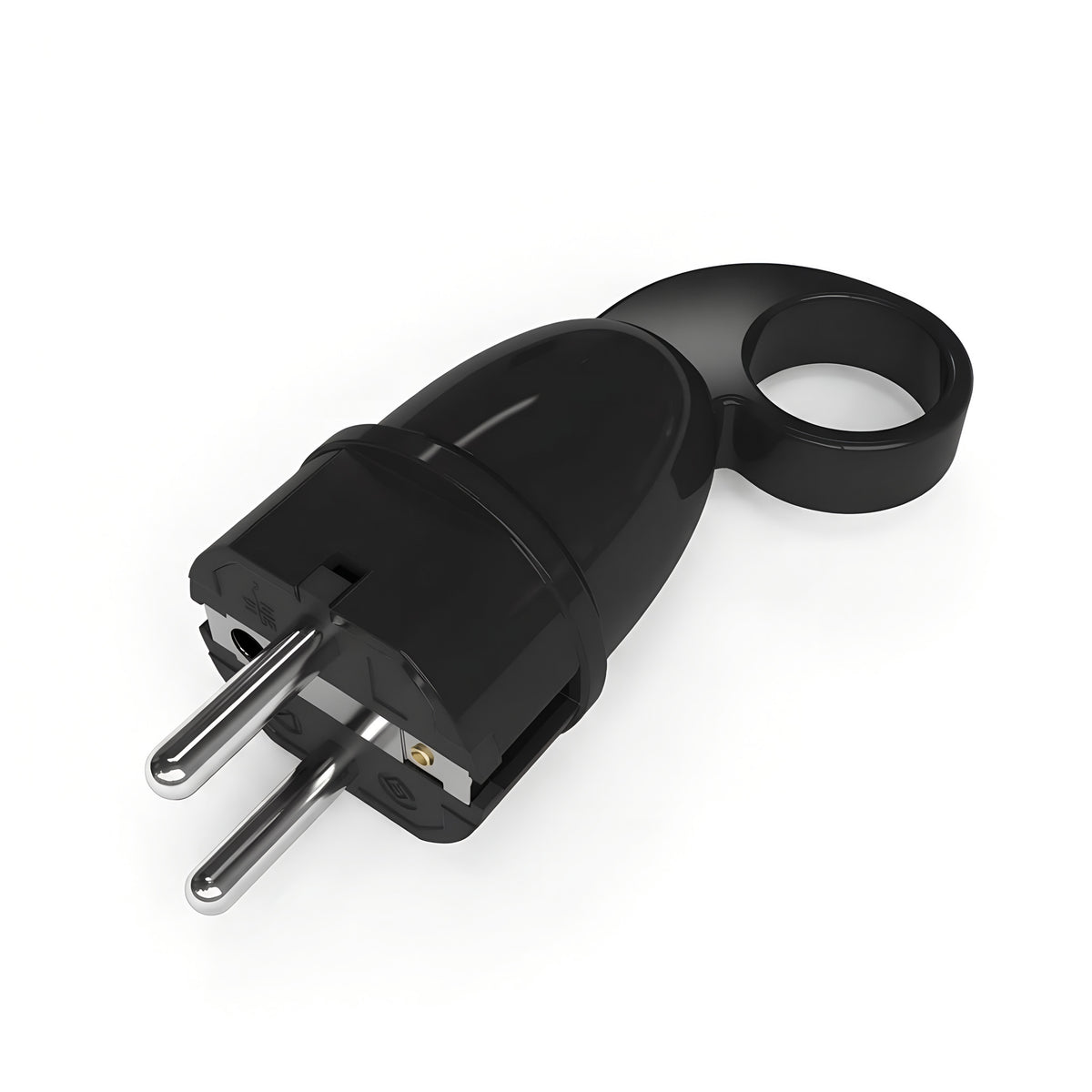 Schuko-Stecker mit Auszugsring — Schwarz