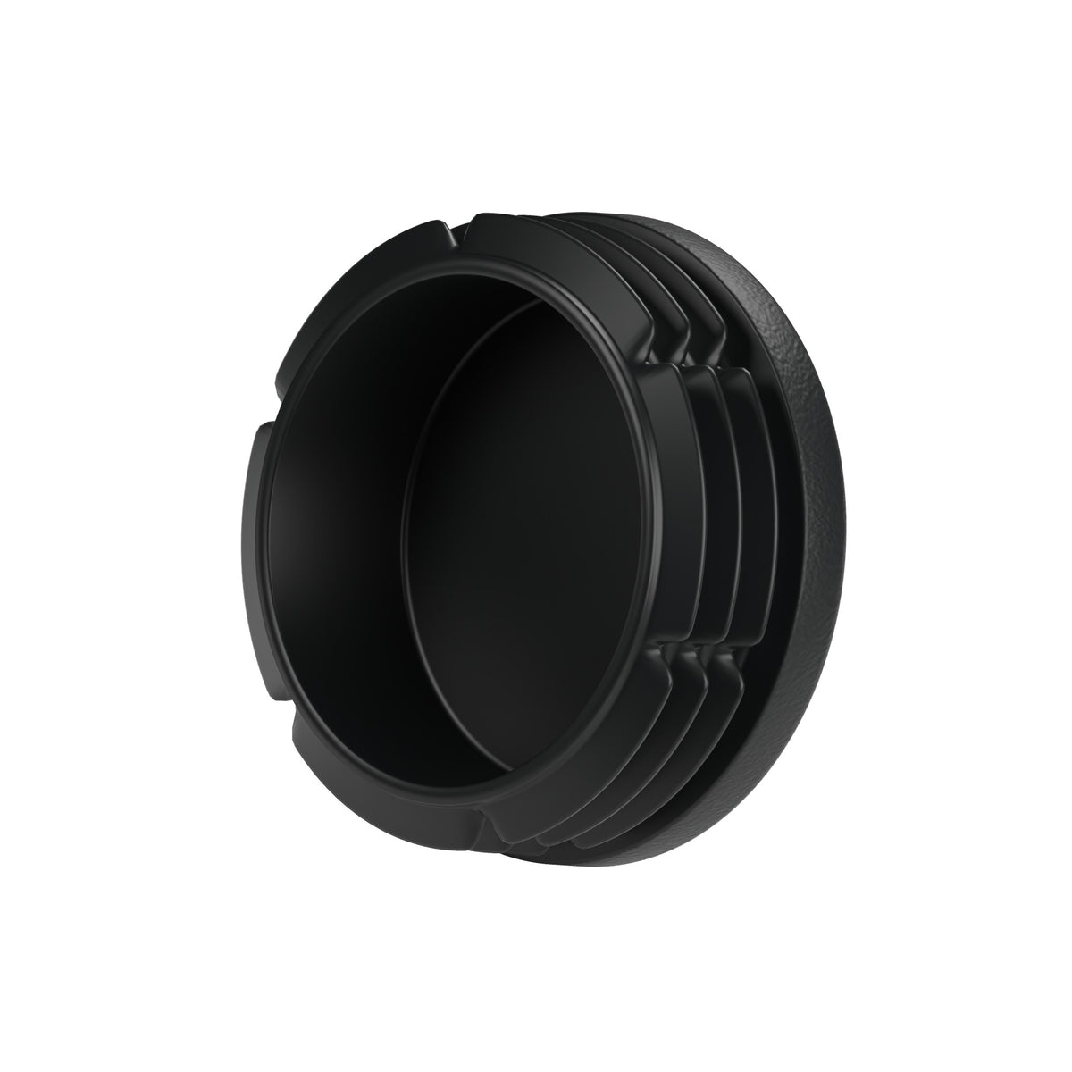 Schwarzer Lamellenstopfen für Fitting mit Innengewinde 1″1/4 33x42, Unteransicht: hohler Körper und Lamellen