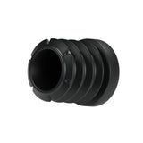 Schwarzer Lamellenstopfen für Fitting mit Innengewinde 1/2″ 15x21, Unteransicht: hohler Körper und Lamellen