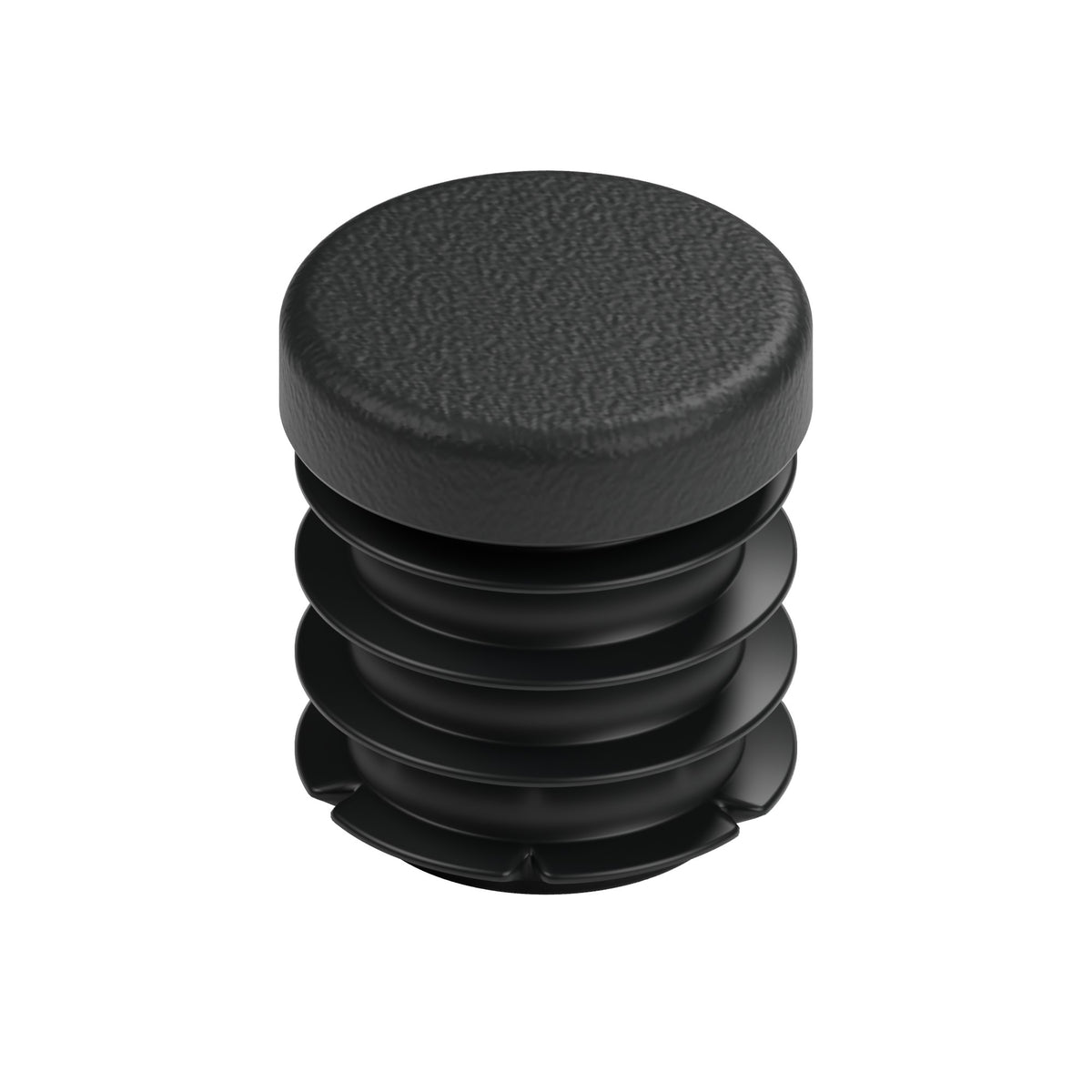 Schwarzer Lamellenstopfen für Fitting mit Innengewinde 1/2″ 15x21, Draufsicht auf den flachen Kopf