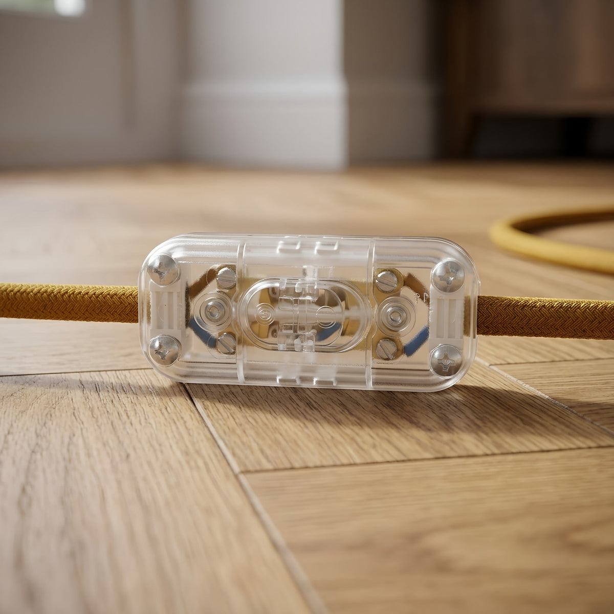 Zweipoliger Schnurschalter (Wippe) für Lampenkabel — Transparent