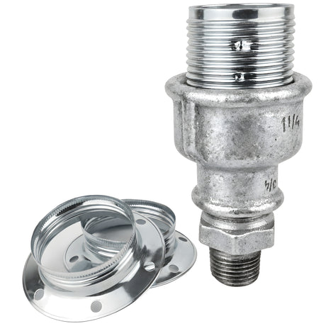 E27-Fassungsset aus glänzendem Metall in Silber auf Fitting mit Außengewinde 1/2'' (15x21mm) aus verzinktem Temperguss