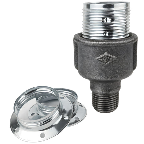 E27-Fassungsset aus glänzendem Metall in Silber auf Fitting mit Außengewinde 1/2'' (15x21mm) aus schwarzem Temperguss (Eco)