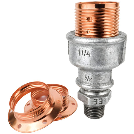 E27-Fassungsset aus glänzendem Metall in Kupferoptik auf Fitting mit Außengewinde 1/2'' (15x21mm) aus verzinktem Temperguss
