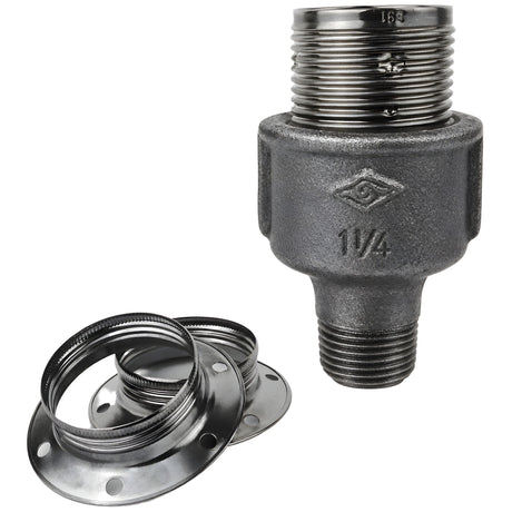 E27-Fassungsset aus glänzendem Metall in Schwarz auf Fitting mit Außengewinde 1/2'' (15x21mm) aus schwarzem Temperguss (Eco)