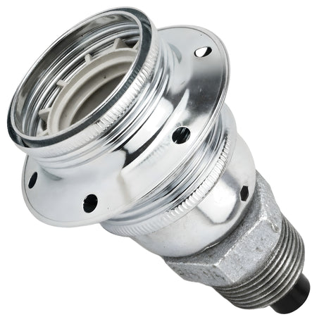 E27-Fassungsset aus glänzendem Metall in Silber auf Fitting mit Außengewinde aus verzinktem Temperguss