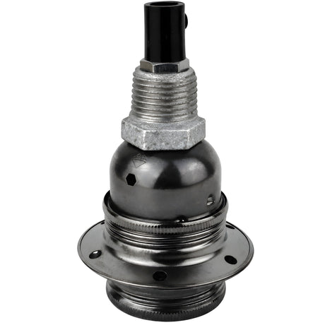 E27-Fassungsset aus glänzendem Metall in Schwarz auf Fitting mit Außengewinde 1/2'' (15x21mm) aus verzinktem Temperguss