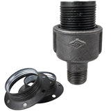 E27-Fassungsset aus mattem Metall in Grau auf Fitting mit Außengewinde 1/2'' (15x21mm) aus schwarzem Temperguss (Eco)