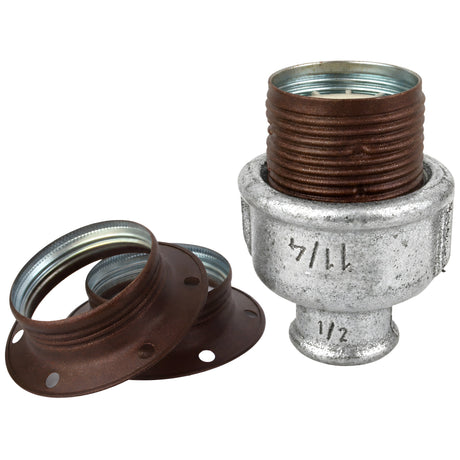 E27-Fassungsset aus mattem Metall in Rostoptik auf Fitting mit Innengewinde 1/2'' (15x21mm) aus verzinktem Temperguss