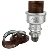 E27-Fassungsset aus mattem Metall in Rostoptik auf Fitting mit Außengewinde 1/2'' (15x21mm) aus verzinktem Temperguss