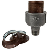 E27-Fassungsset aus mattem Metall in Rostoptik auf Fitting mit Außengewinde 1/2'' (15x21mm) aus schwarzem Temperguss (Eco)