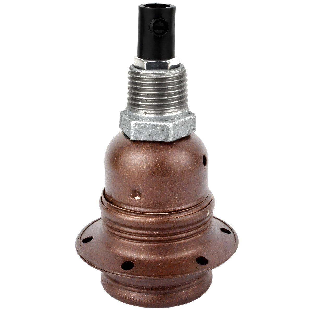 E27-Fassungsset aus mattem Metall in Rostoptik auf Fitting mit Außengewinde 1/2'' (15x21mm) aus verzinktem Temperguss
