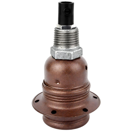 E27-Fassungsset aus mattem Metall in Rostoptik auf Fitting mit Außengewinde 1/2'' (15x21mm) aus verzinktem Temperguss