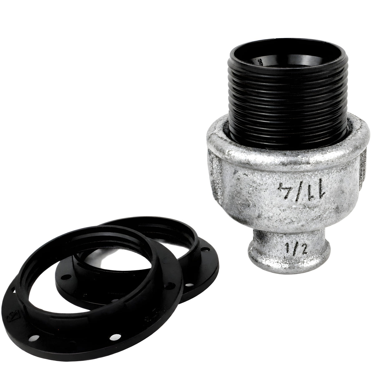 E27-Fassungsset aus Bakelit auf Fitting mit Innengewinde 1/2'' (15x21mm) aus verzinktem Temperguss